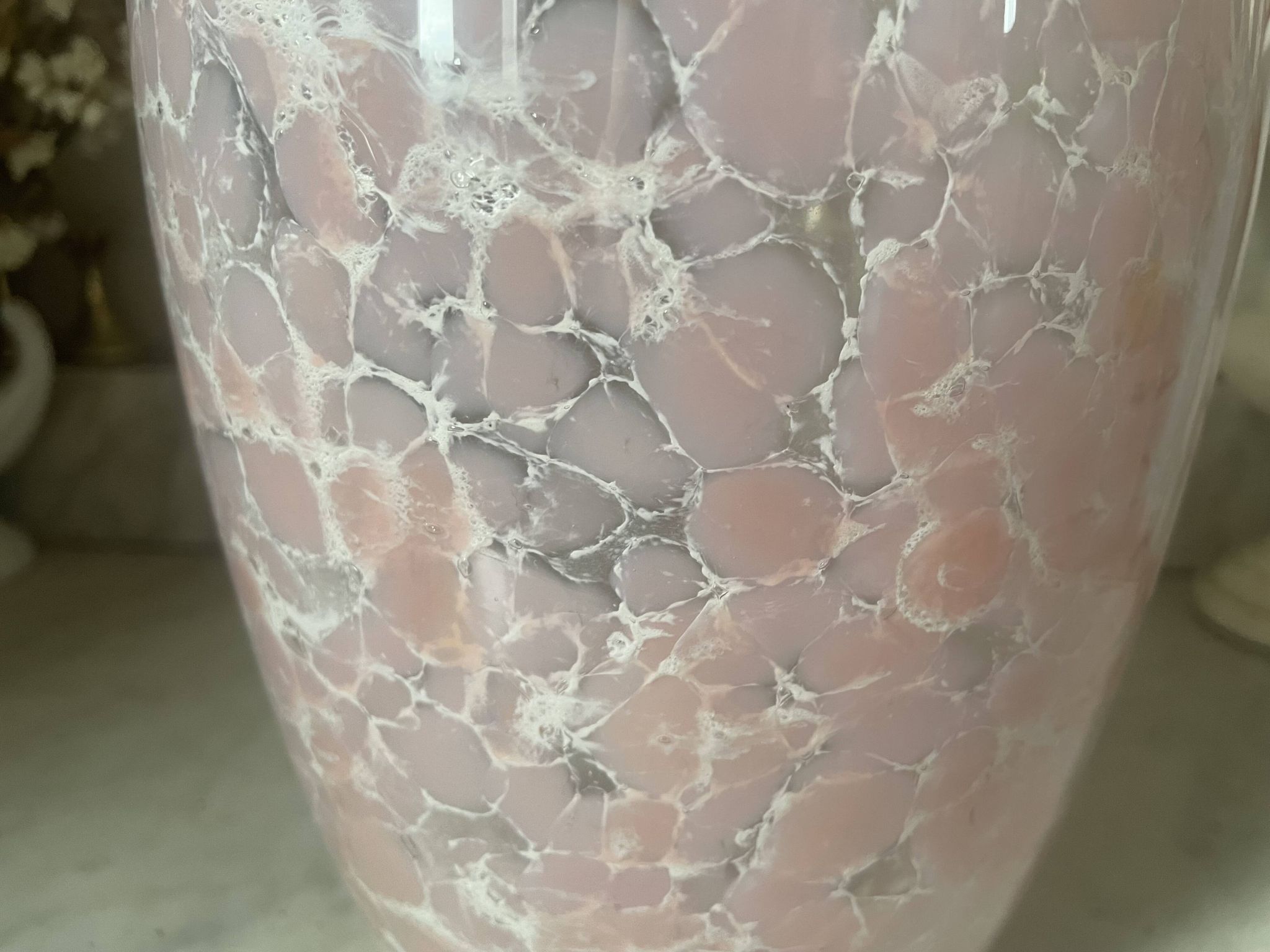 Marbled pink blown glass art vase, La Rochère