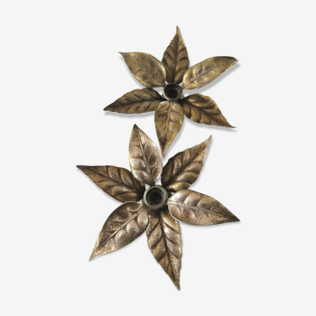 Paire d'appliques fleurs en bronze design années 70