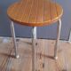 Tabouret 4 pieds tubulaire  assise bois strié, vintage