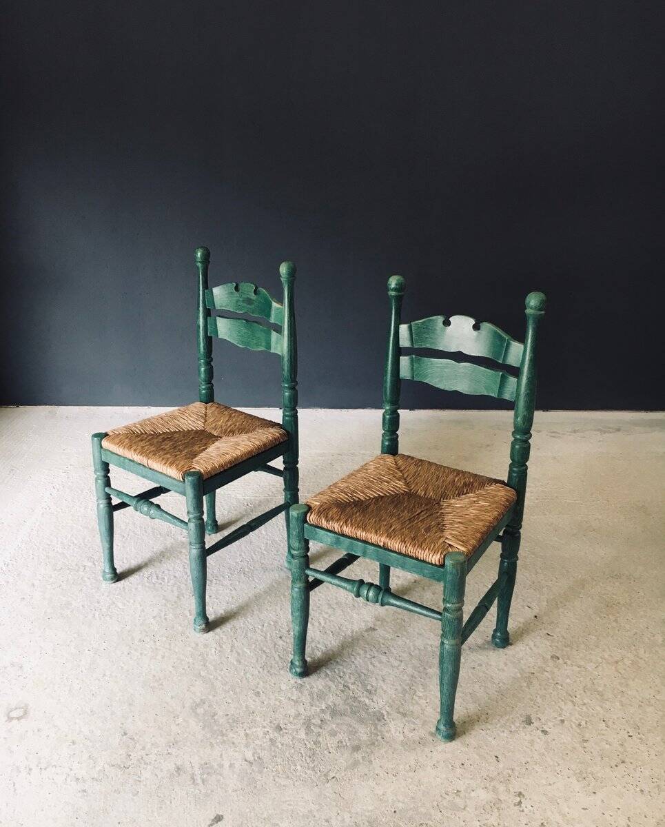 Rustic Austrian Alps Green Side Chairs, Austria, 1950s, Set of 2