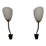 Pair of Brass and Opaline Glass Mid-Century Swedish Wall Lights
