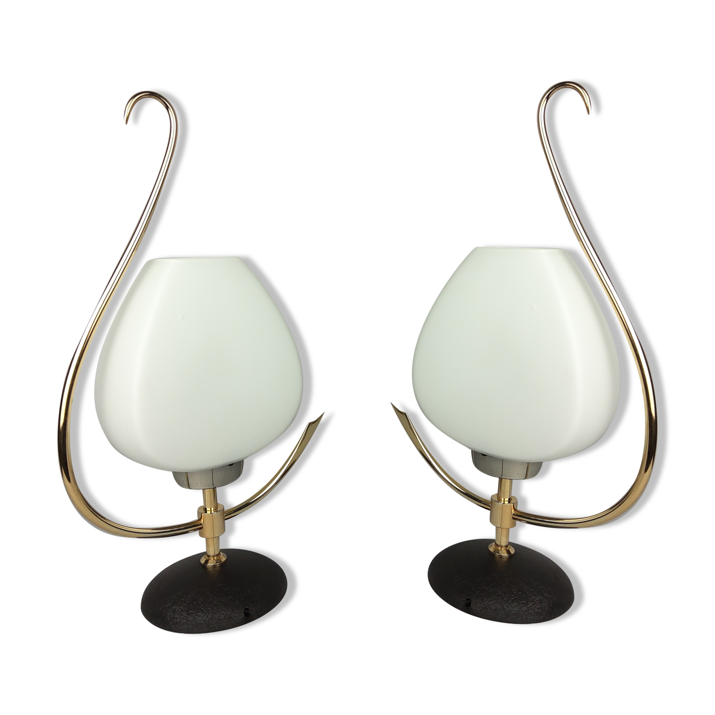2 arlus opaline and brass lamps 1960