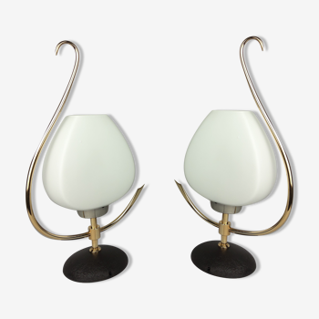 2 arlus opaline and brass lamps 1960