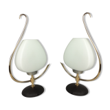 2 lampes arlus opaline et laiton 1960