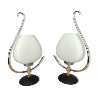 2 arlus opaline and brass lamps 1960