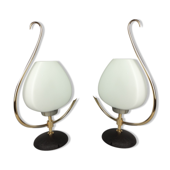 2 lampes arlus opaline et laiton 1960