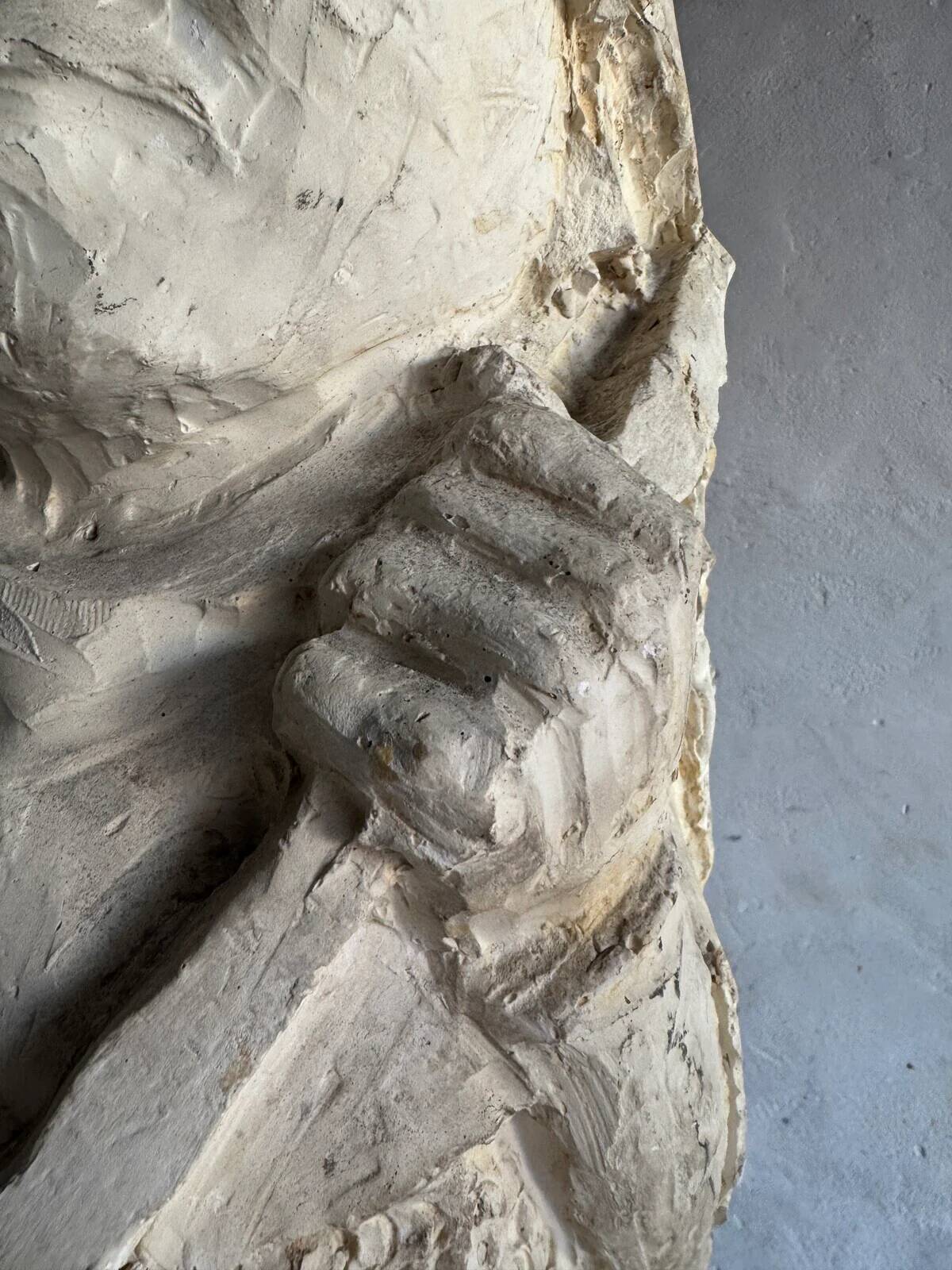 Set of two natural white plaster sculptures by Walter De Buck — figurative folkloric pair