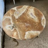 Vintage 1950s round onyx coffee table with brass base