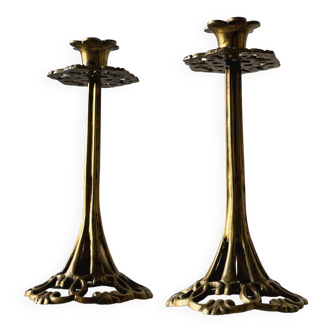 Antique art deco style brass candle holders
