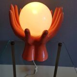 Salmon hands lamp with white opaline
