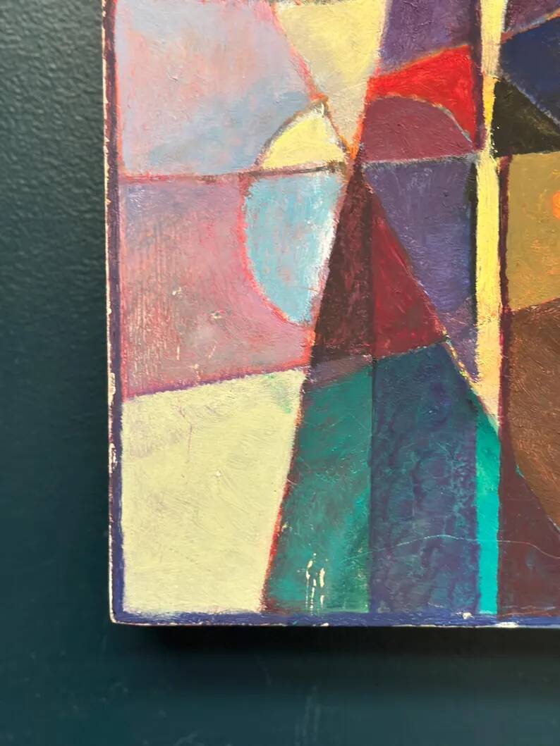 Oil on Swedish panel – 'Geometric Composition' by Stellan Widholm – Signed – vintage and framed – 35 × 32 × 5 cm