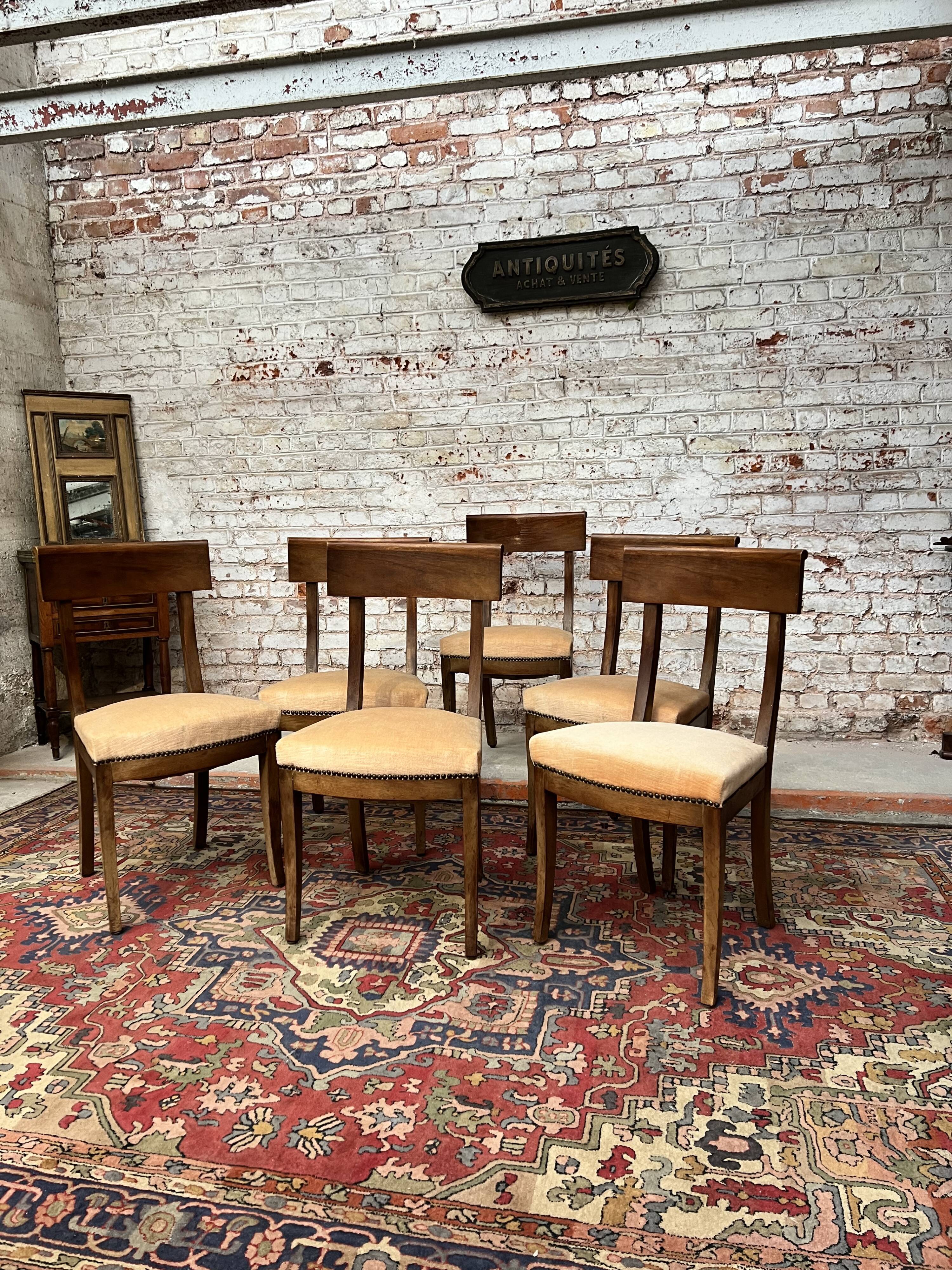 Suite of six mahogany chairs with 19th century Directoire style bands