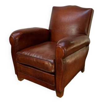 A Beautiful French Leather Club Chair, Moustache Model Circa 1950's