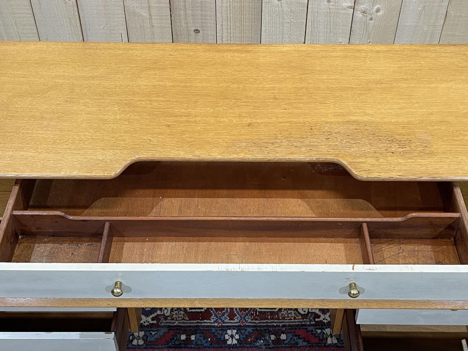 English office of the 70s in blond oak