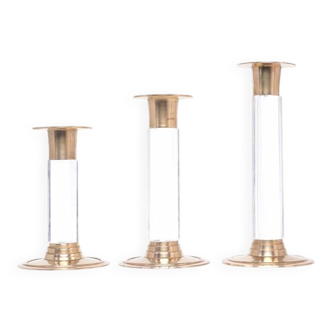Vintage set of brass and lucite candlesticks, 1970s