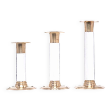Vintage set of brass and lucite candlesticks, 1970s