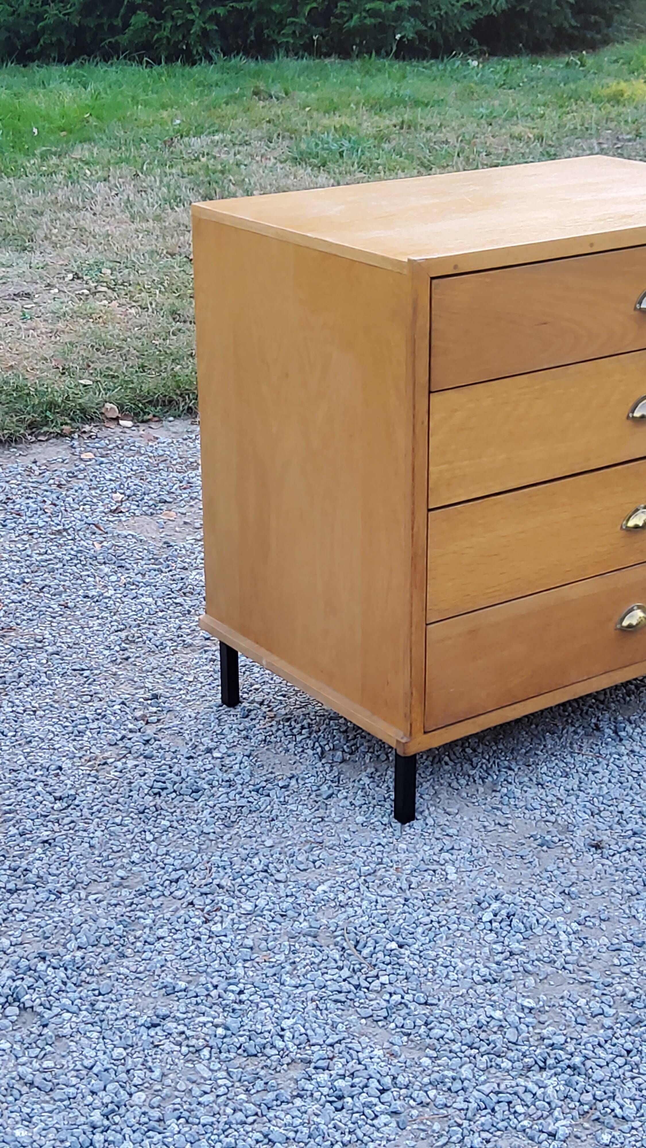 Vintage store chest of drawers in blond oak metal tube legs 4 drawers