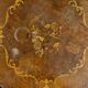 Two-tone black and mahogany pedestal table with mahogany veneer