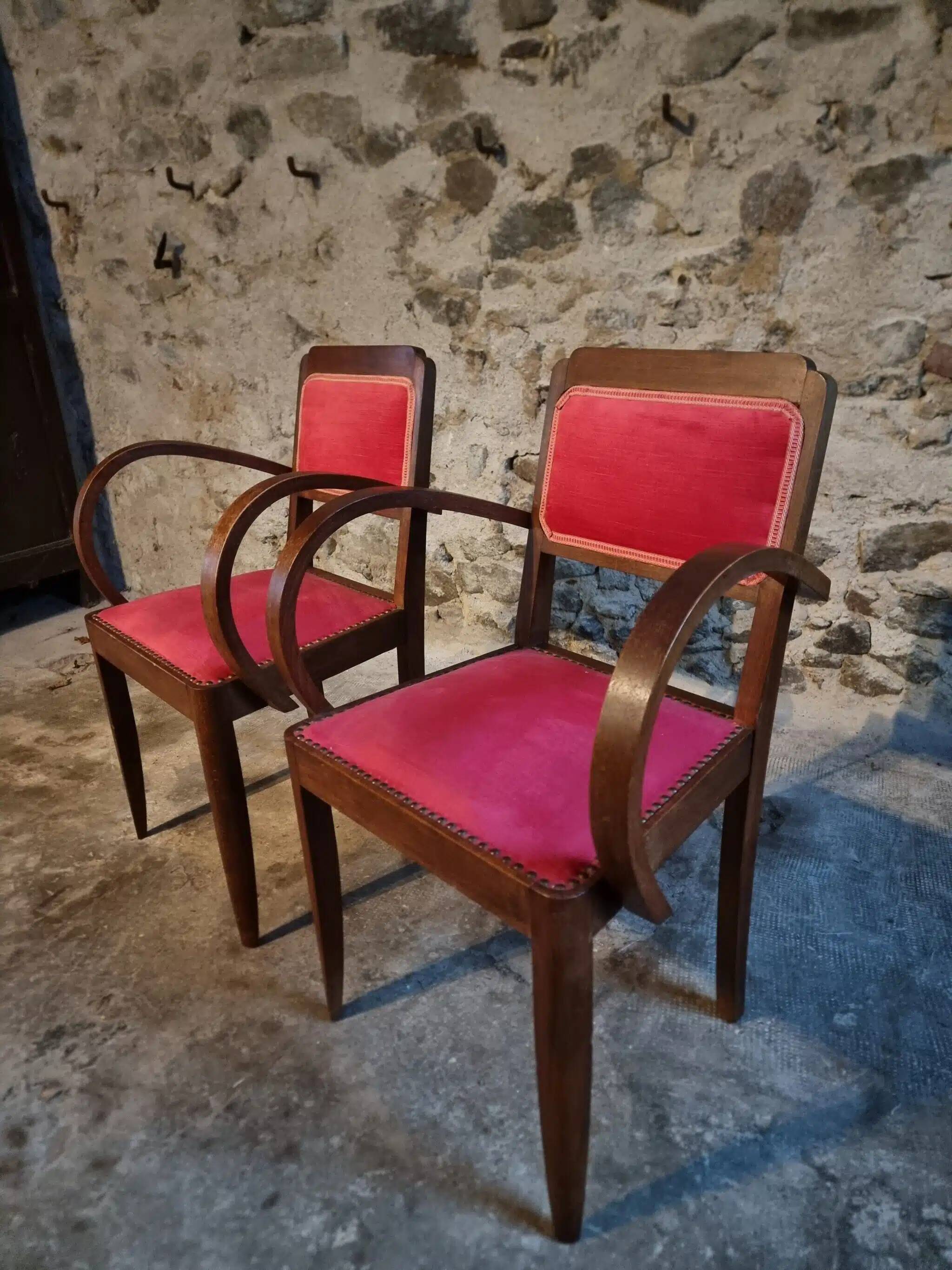 Pair of French Art Deco armchairs in beech, 1930s