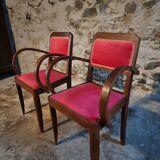 Pair of French Art Deco armchairs in beech, 1930s