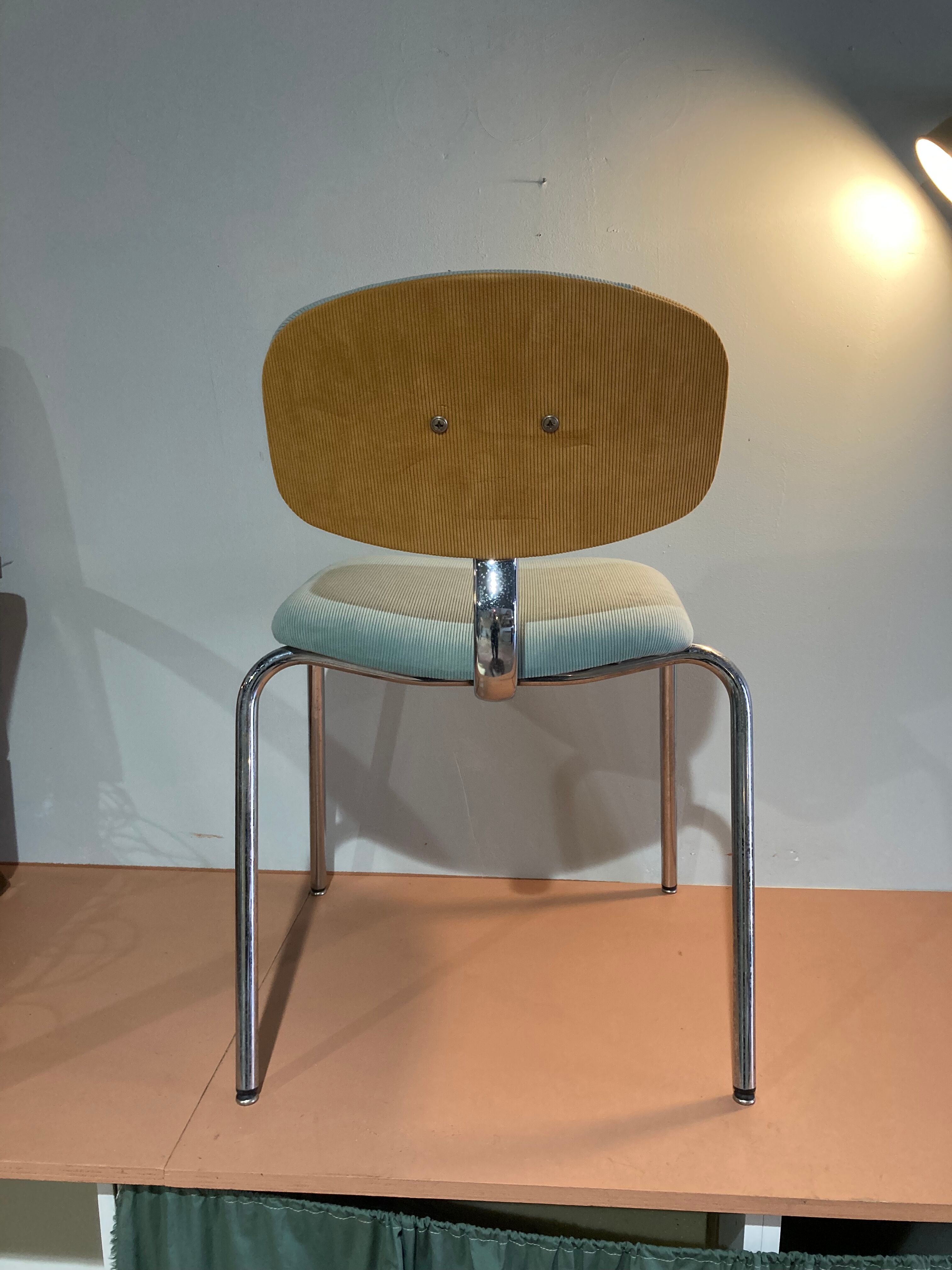 Chair 70s sky blue velvet and mustard