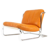 Chaise longue en cuir danois rétro vintage, fauteuil à accoudoirs des années 70, milieu du siècle.