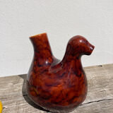 Zoomorphic pitcher bird / hen 1970 glazed ceramic brown and yellow