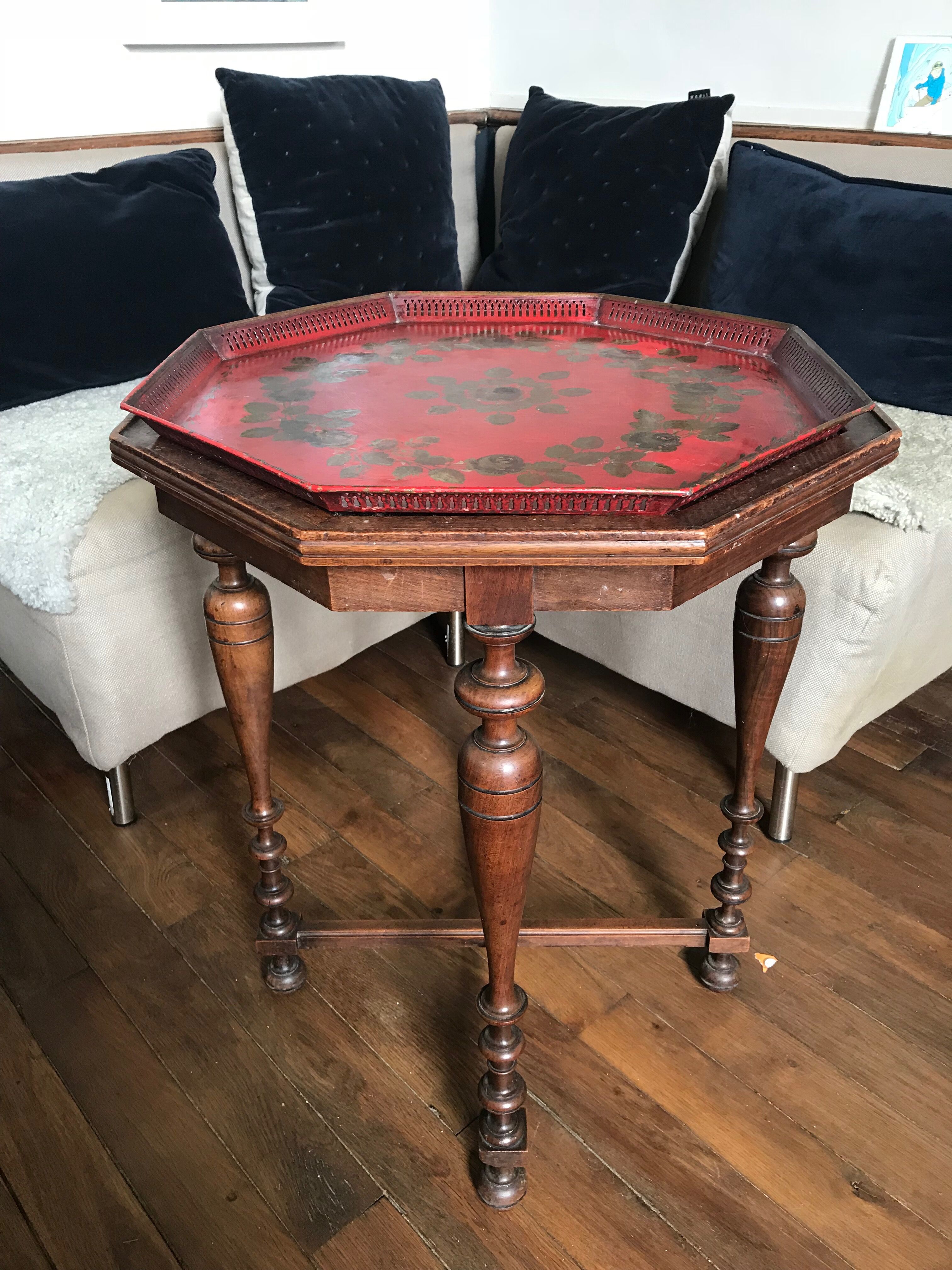Table with metal tray painted