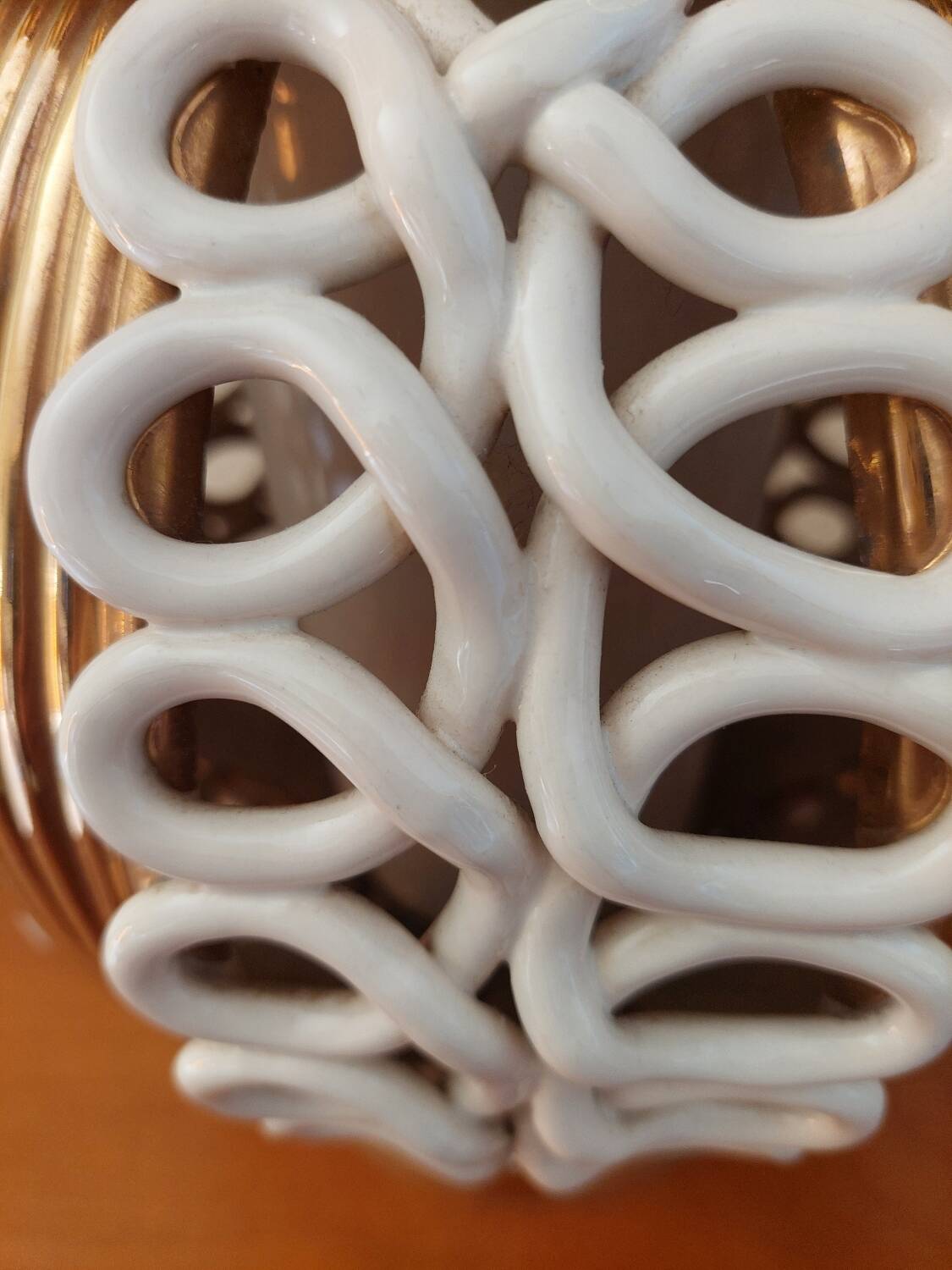 Sainte Radegonde ball vase in white and gold earthenware circa 1940-1950