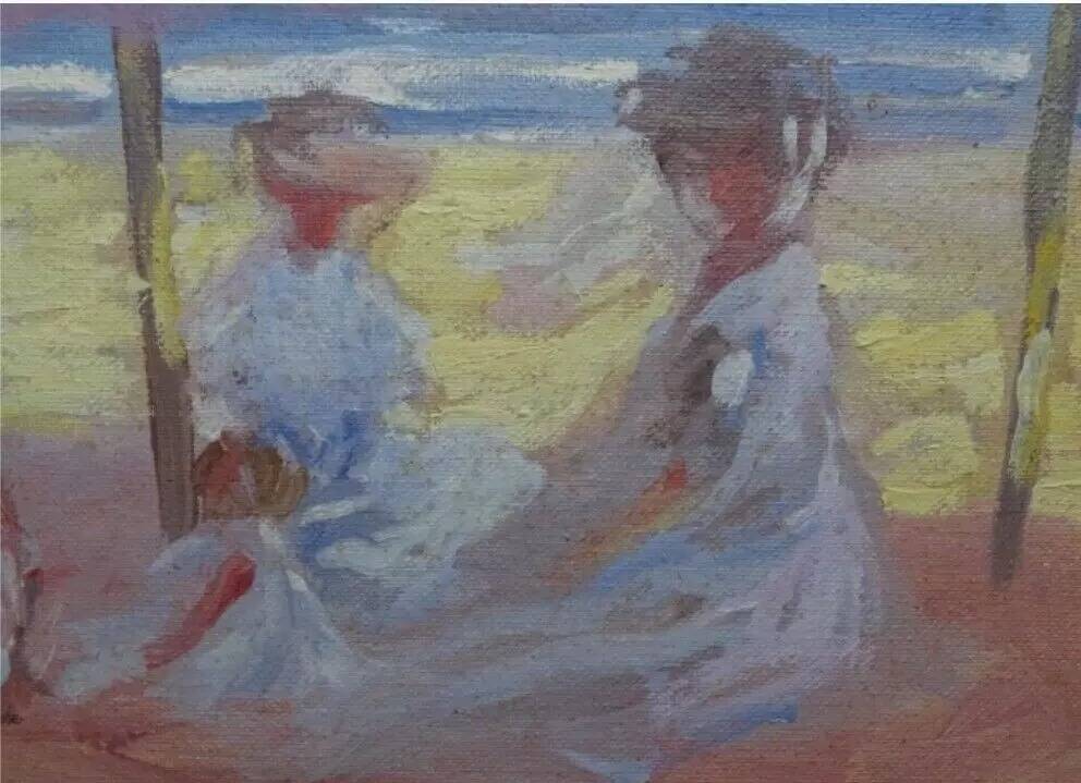 20th Century Impressionist Oil Painting of Beach Scene
