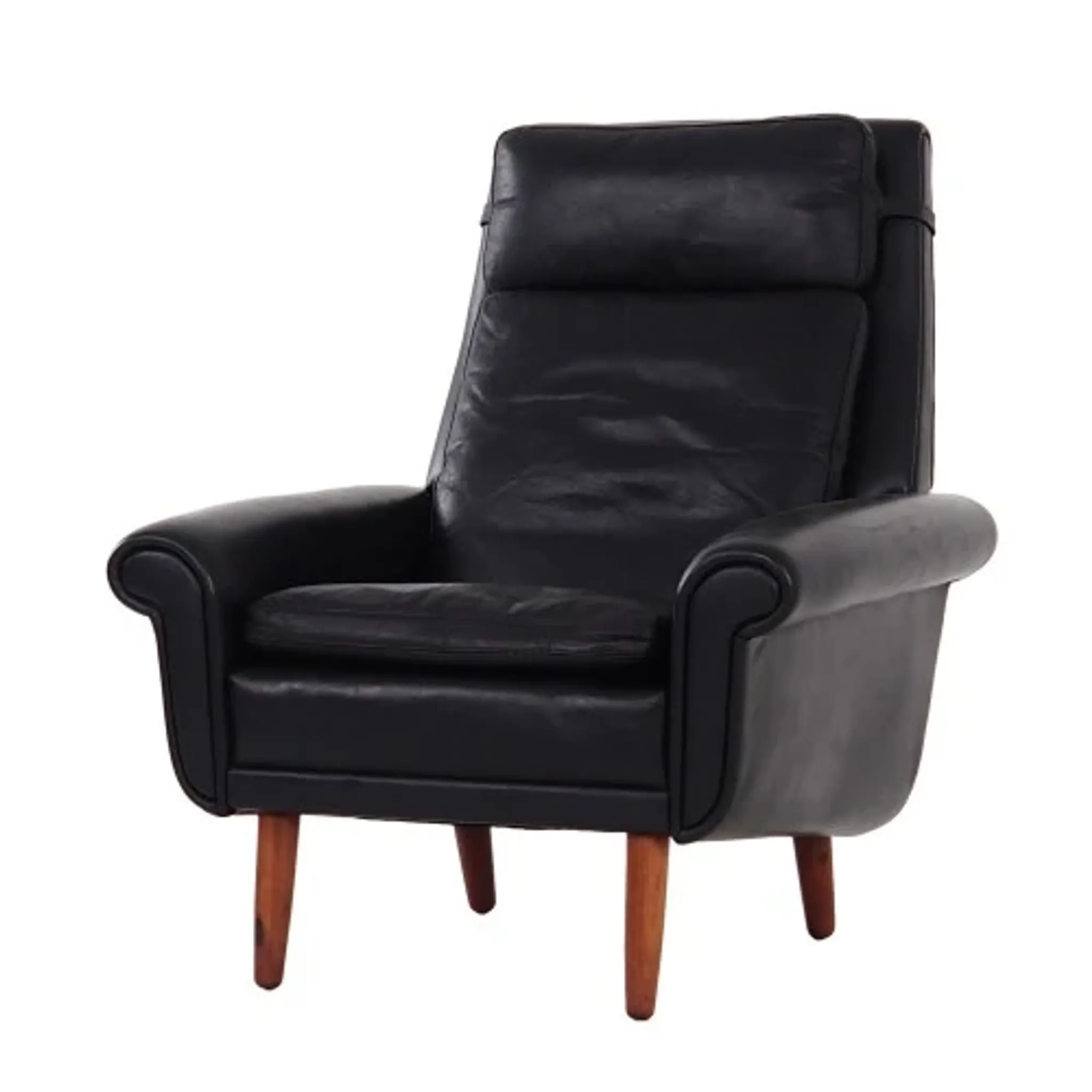 Fauteuil en cuir noir, design danois, années 1970, production : Danemark
