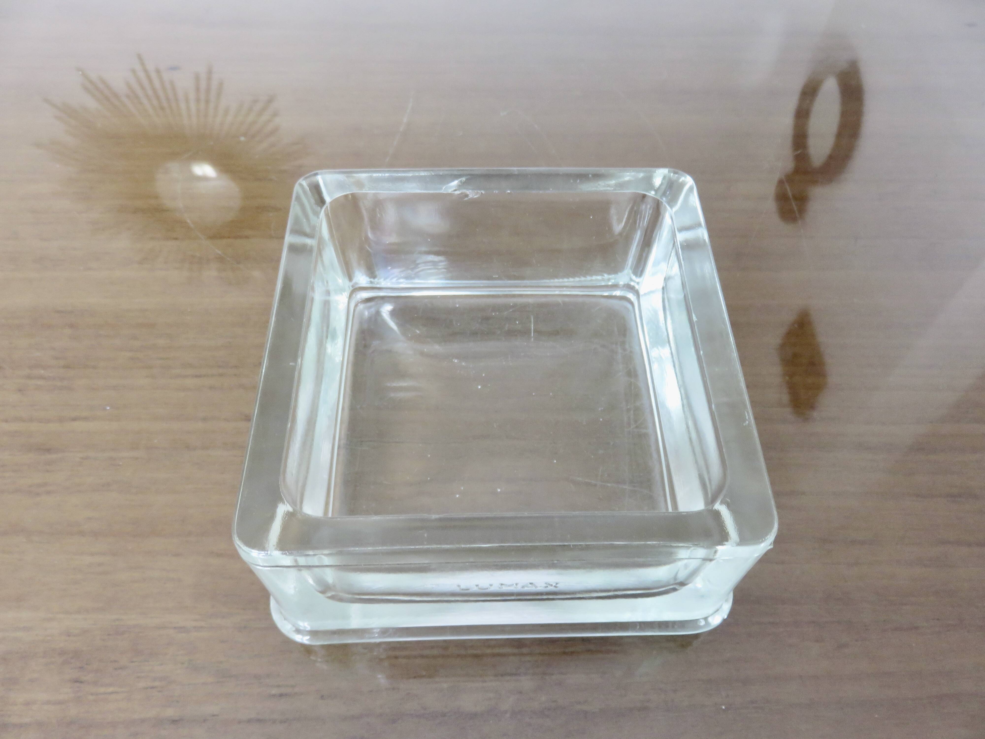 Glass slab, ashtray, pocket emptier, signed LUMAX, 1940s 50s.