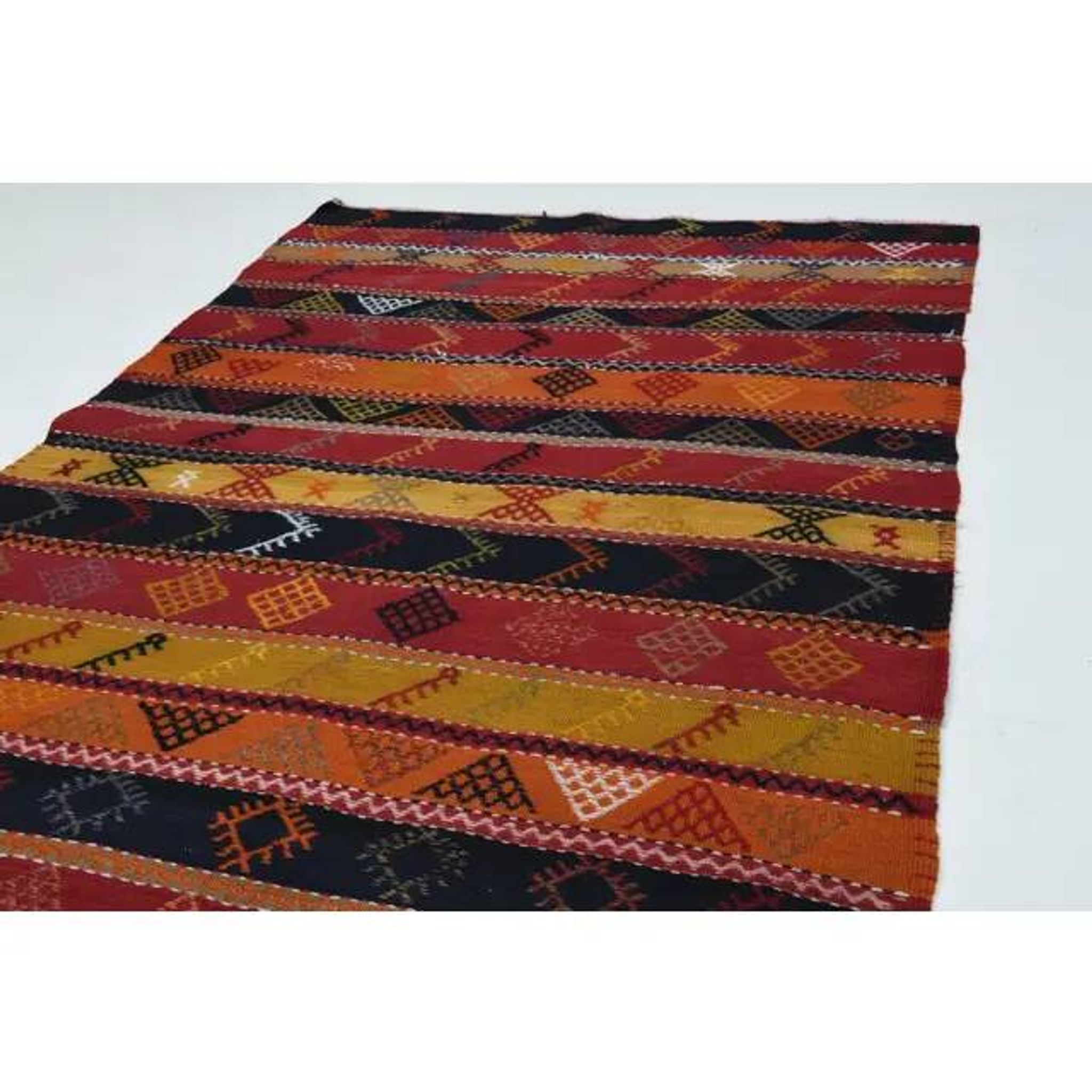1970s Vintage Turkish Oushak Handmade Wool Cotton Red Runner Rug 124x382
