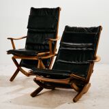 Fauteuil en hêtre avec revêtement en cuir