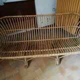 2/3-seater vintage rattan sofa
