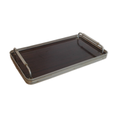 Vintage dark wood and silver metal serving tray – 61 cm
