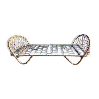 Lit  corbeille rotin banquette