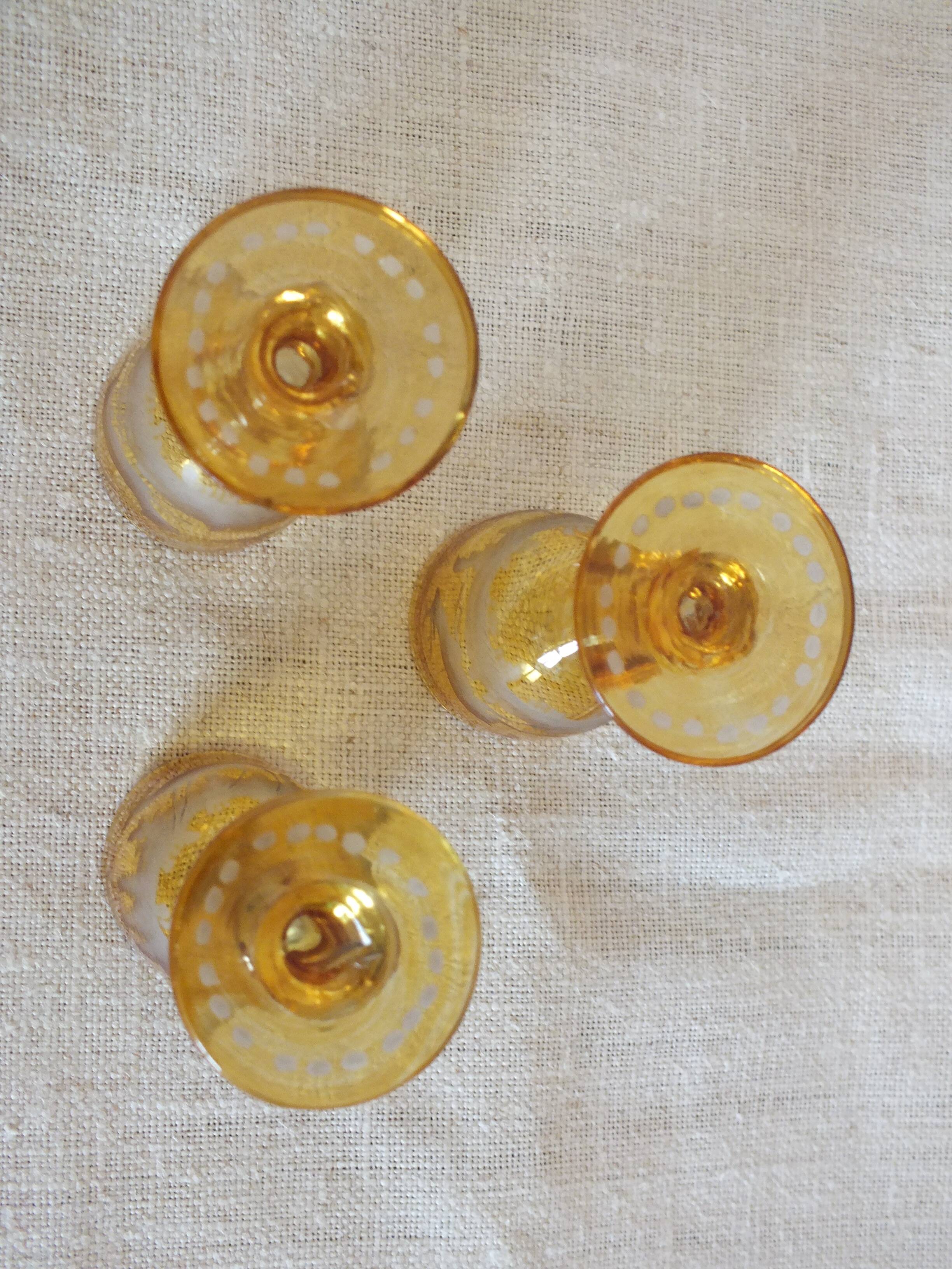 3 amber liquor glasses in Bohemian crystal