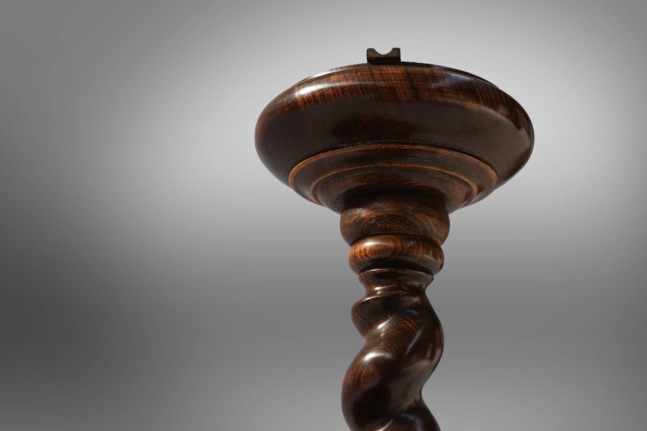 Art Deco Oak Ashtray on Hand-Turned Base, France, 1930s