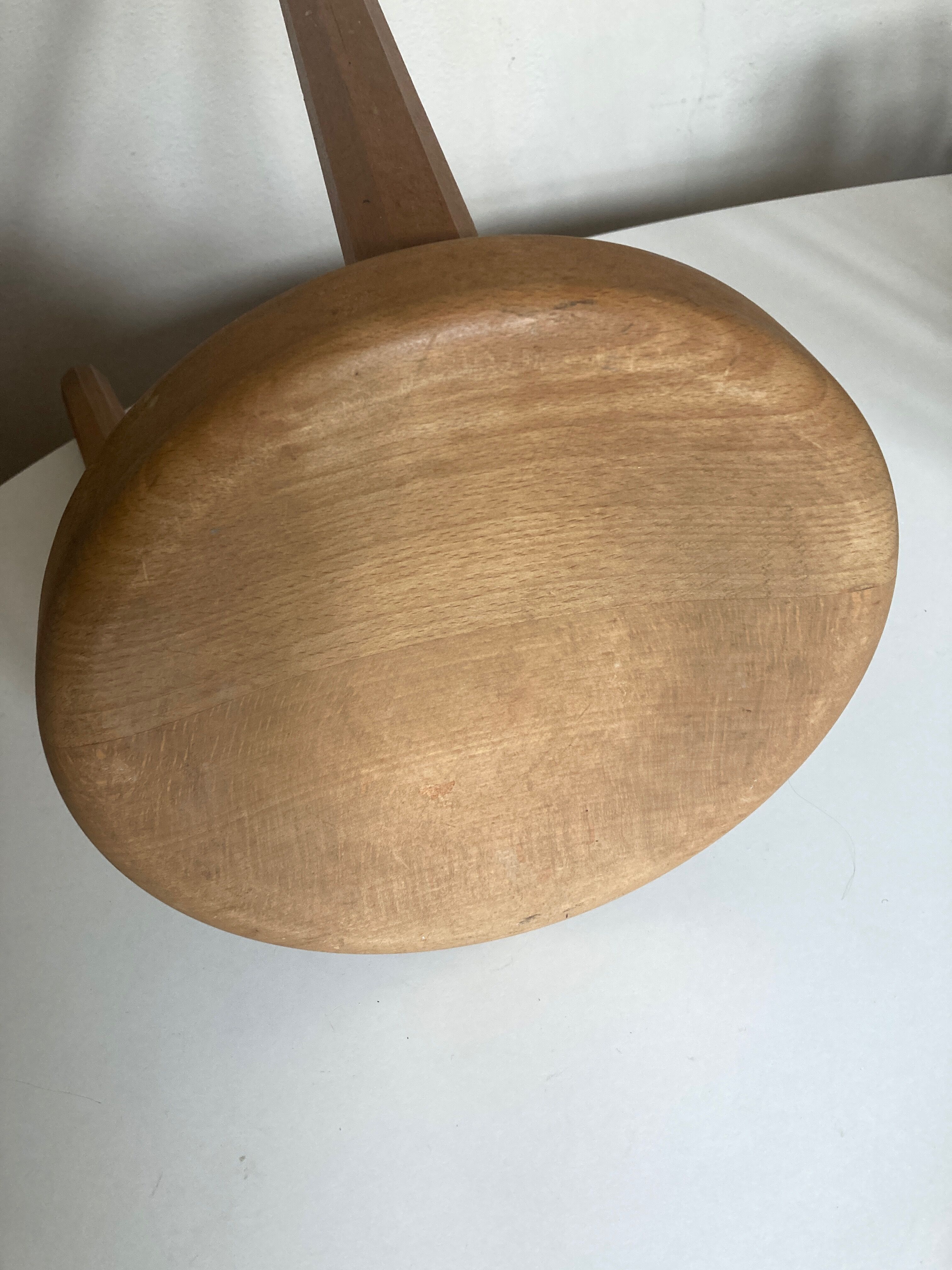 Wooden stool tripod hollow seat 1960