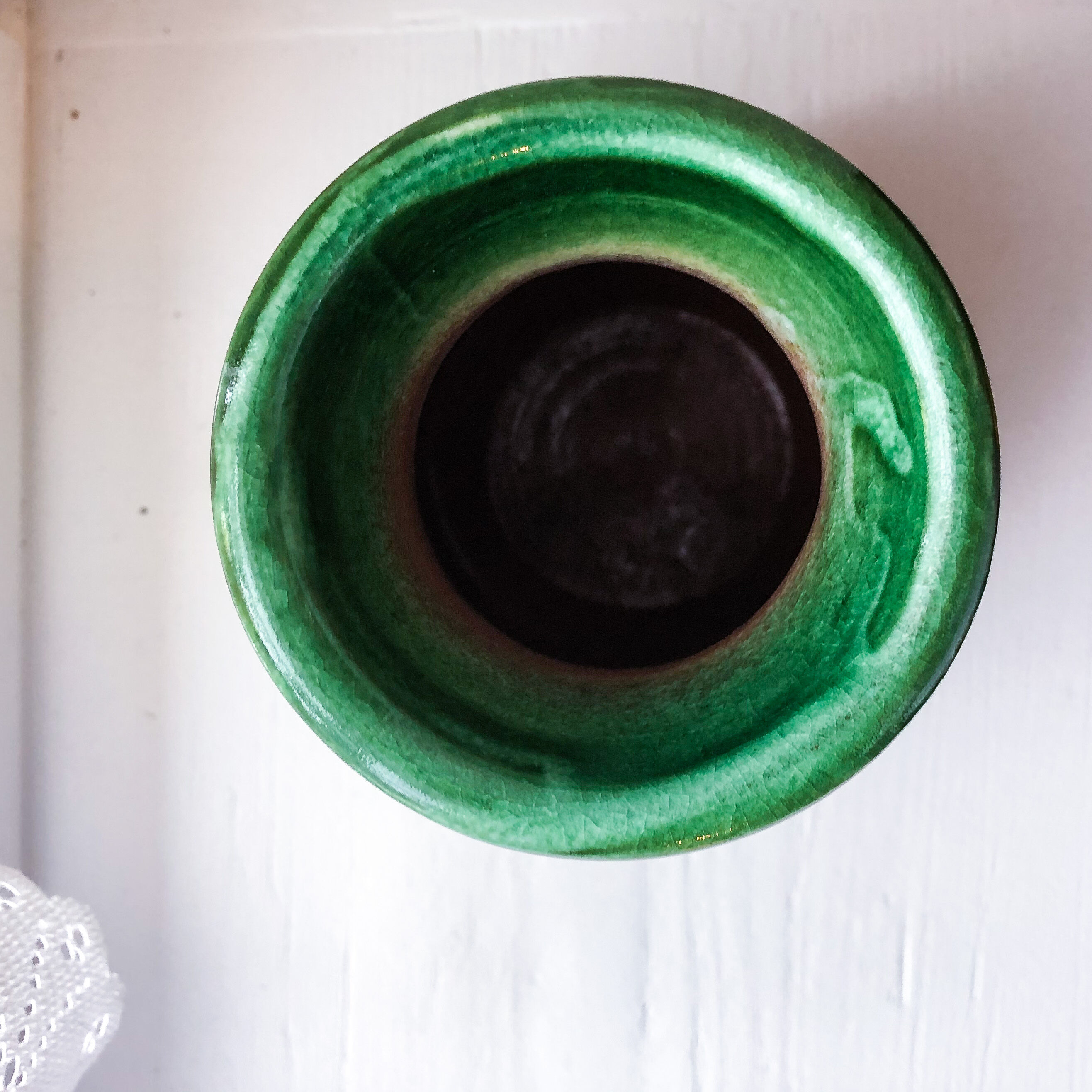 Yellow and green enamelled terracotta vase