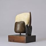 Free stone sculpture on wooden pedestal, V. Bee, 1998