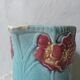 Antique Art Deco turquoise flowered slipware jug vase