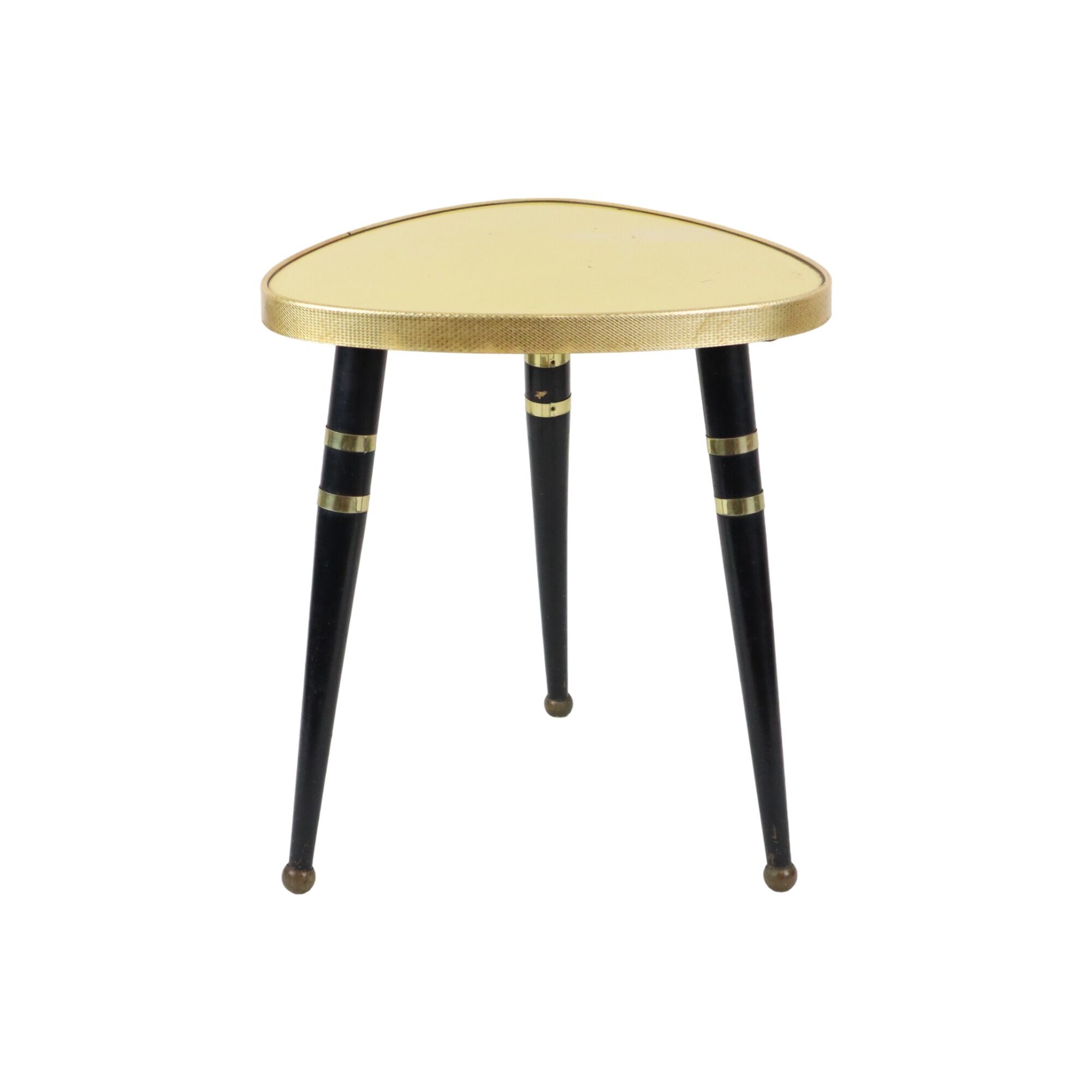 Seventies yellow triangular plant table design formica copper conical