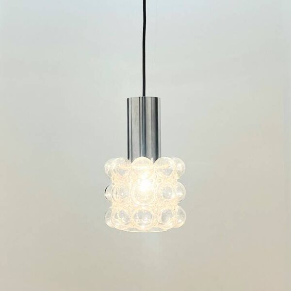 Plafonnier/suspension en verre bullé et chrome, style Mid-Century, par Helena Tynell pour Limburg, Allemagne, années 1960