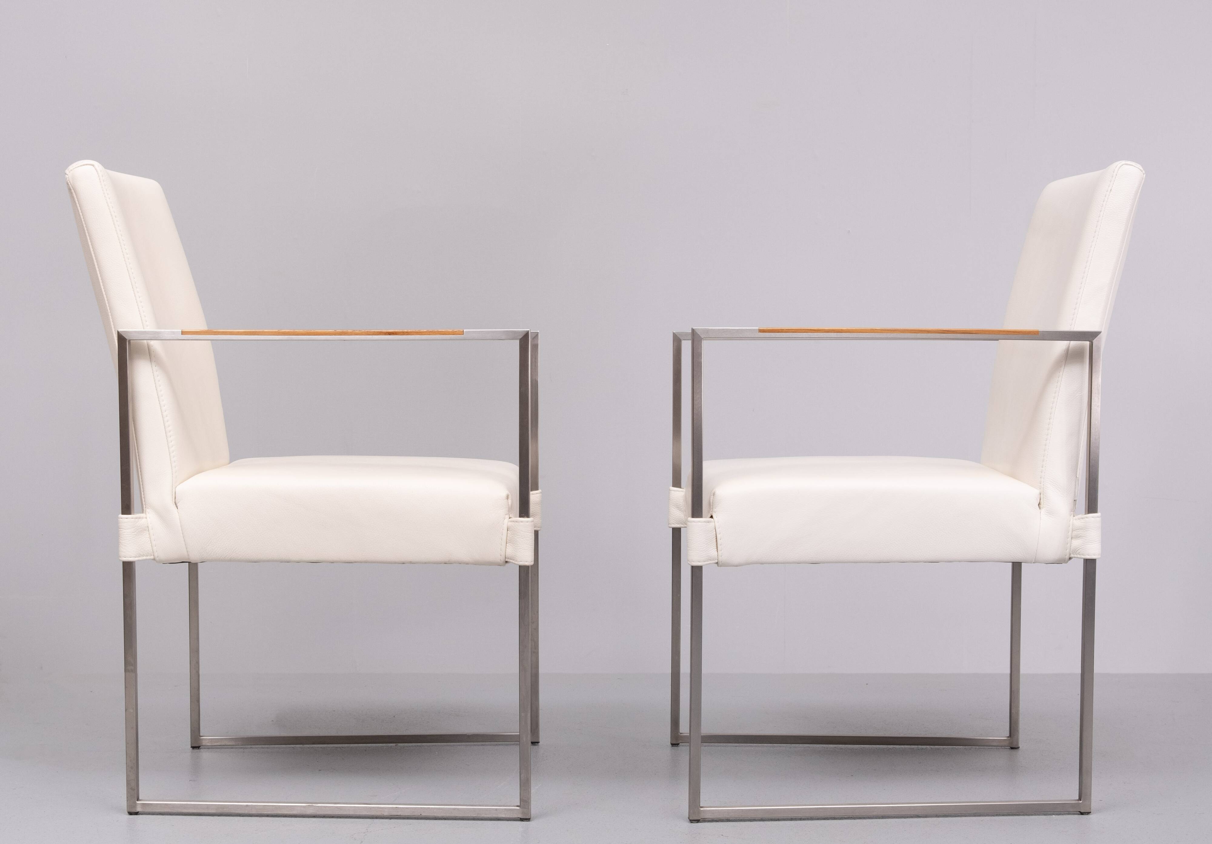 Bert Plantegie White Leather reclining Armchairs .