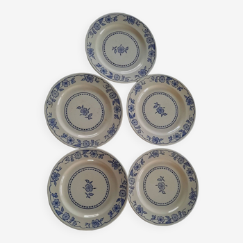 Set of 5 blue pattern dessert plates
