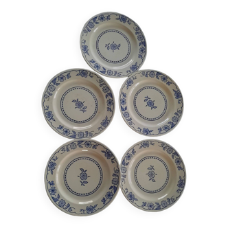 Lot de 5 assiettes à dessert motif bleu