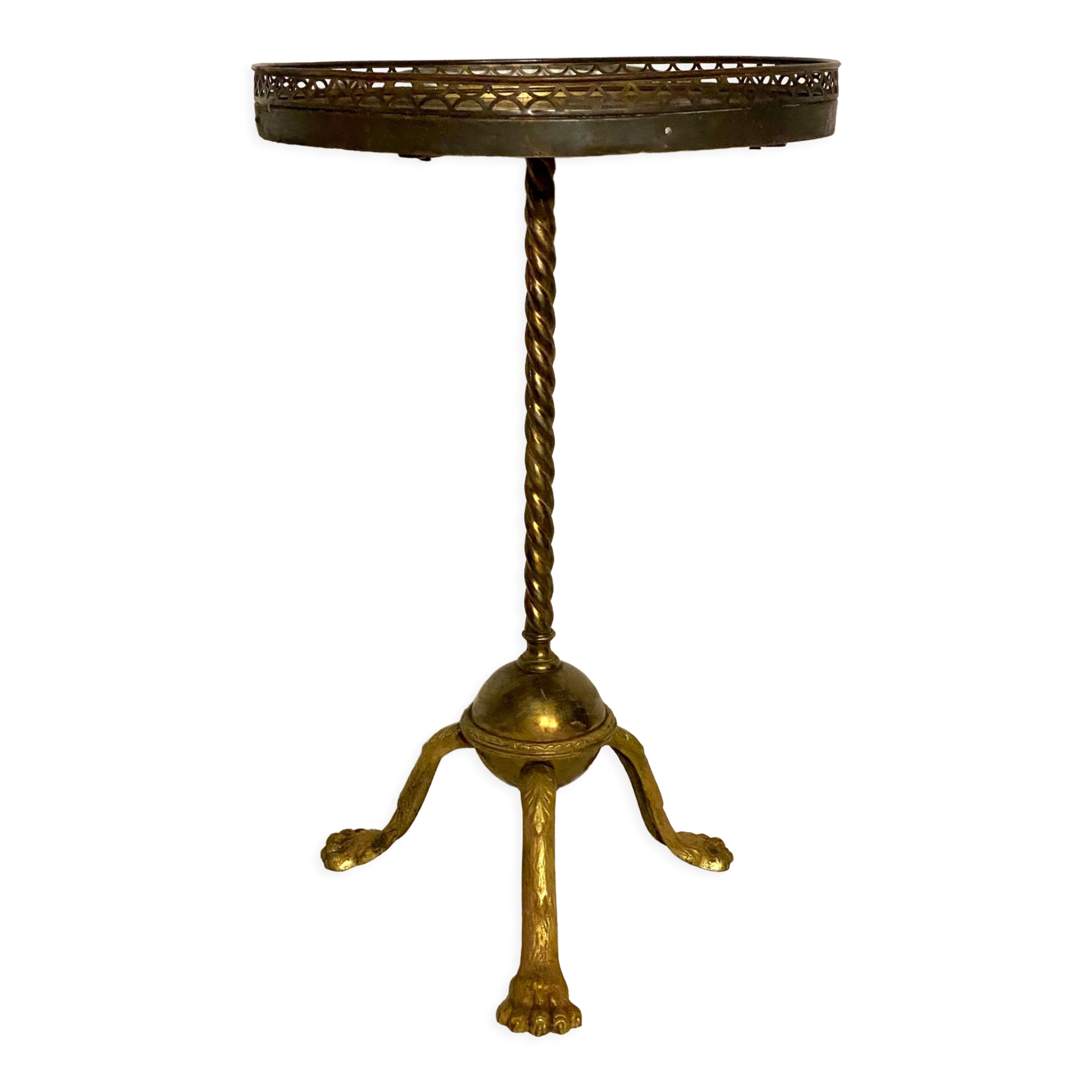 Neo classic brass and mahogany pedestal table