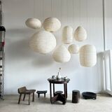 Suspension in rattan and natural japanese linen in the shape of a drop